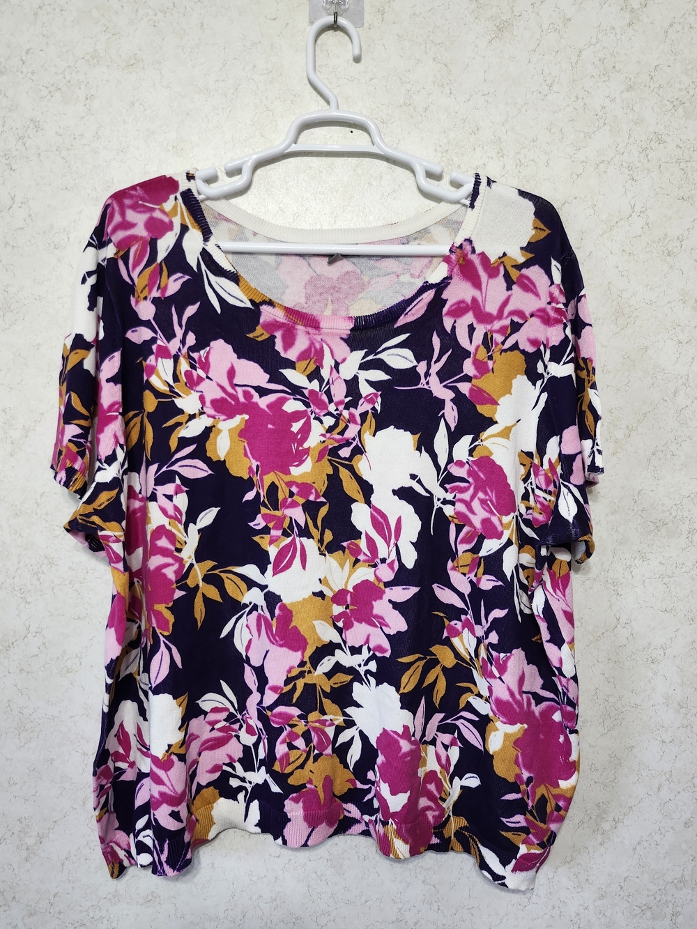 Womens 6X (34/36) Scoop Neck Floral Short Sleeve Sweater Casual Work Home